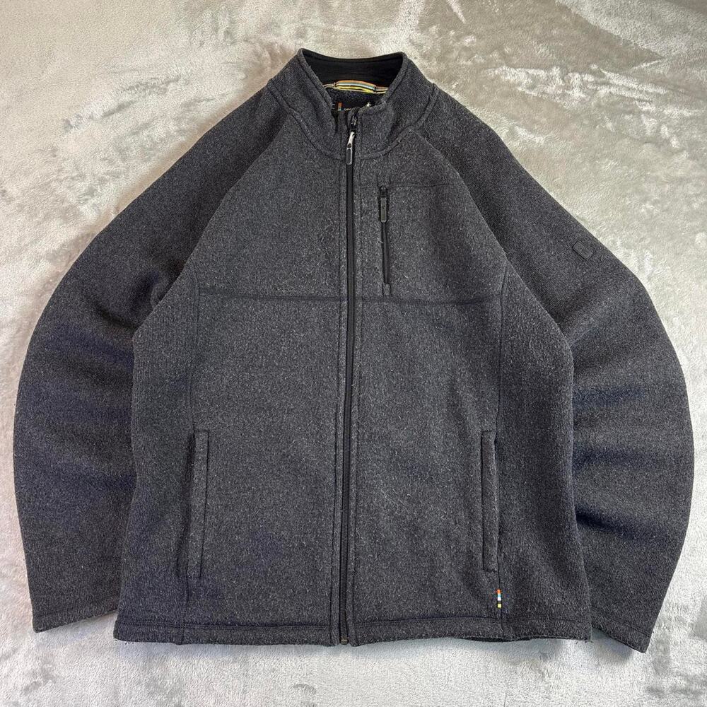 Smartwool Wool Blend Fleece Jacket Mens Large Gray Full Zip Outdoor Hiking